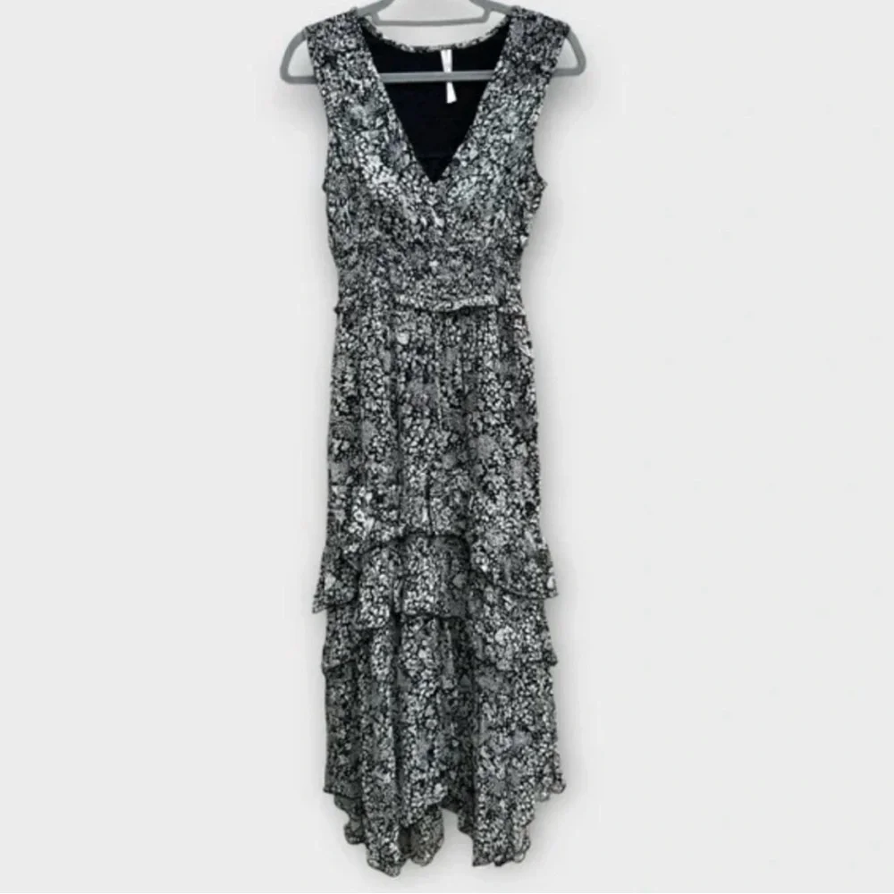 Anthropologie Dress Black and White Asymmetrical Tiered Sundress - Picture 2 of 7